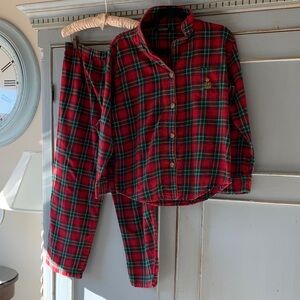 Lauren Ralph Lauren Women’s Size L Red Plaid Pajama Set long sleeves & Logo